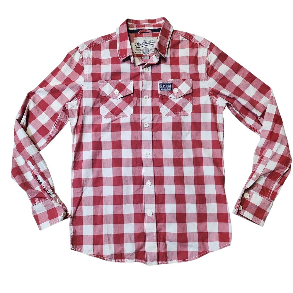 Superdry Designer Vintage Y2K 00s Red and White Checkered Men's Shirt